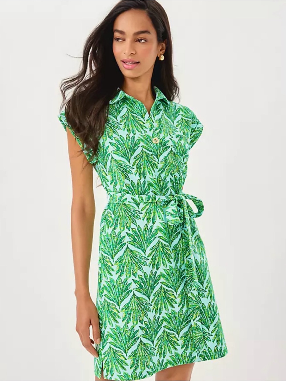 Lilly Pulitzer Kitts Green Tropical Leaf Shirt Dress